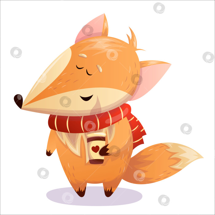 Скачать Милая мультяшная лиса, наслаждающаяся напитком. Лиса, осень, напиток, кофе, чай, осень, наслаждение, шарф, прохлада, эмоции, вектор, радость, покой. Изолированный персонаж фотосток Ozero