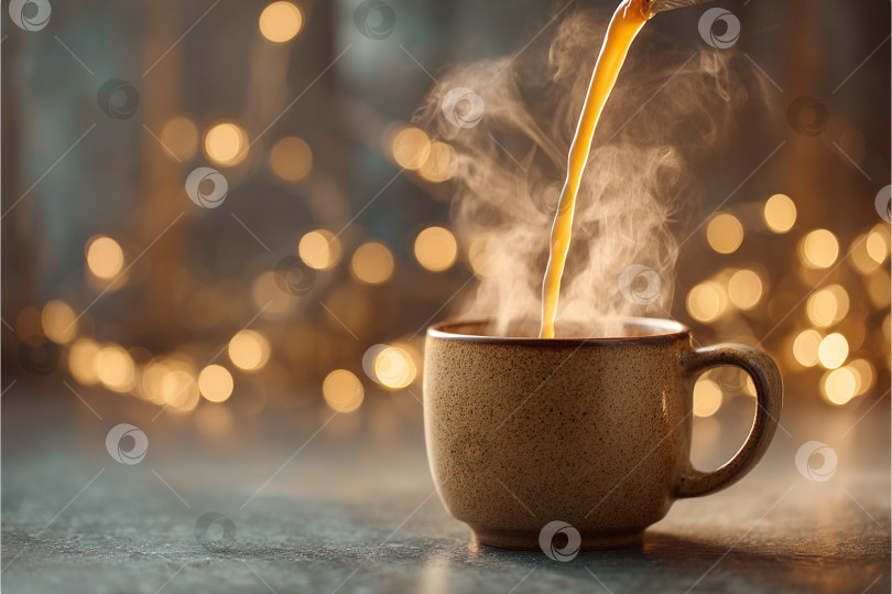 Скачать Наливание горячего напитка в кружку при включенном свете фотосток Ozero