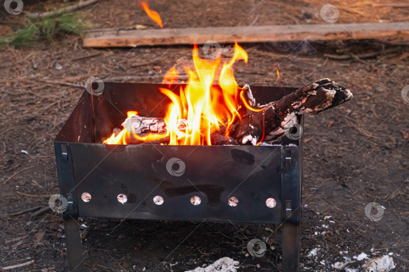 Скачать Яркое пламя в мангале на природе фотосток Ozero