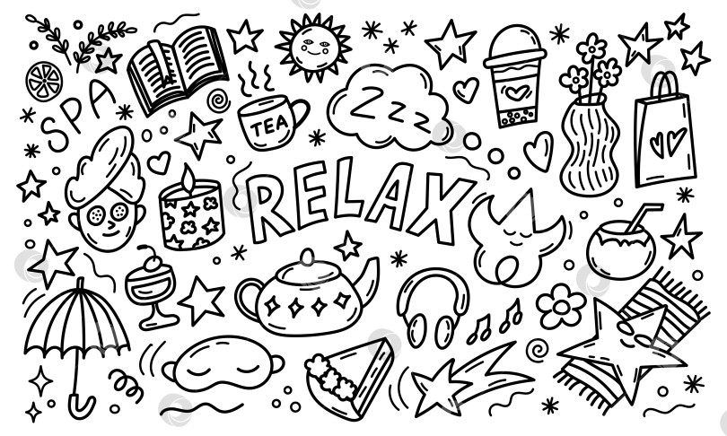 Скачать Расслабляющий тематический кружок для рисования каракулей с элементами спа и уюта фотосток Ozero