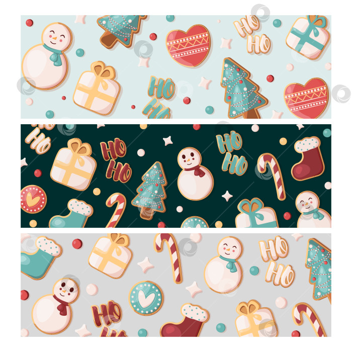 Скачать Набор горизонтальных баннеров на рождественскую тематику. Рождественские пряники. Шаблоны для обложек, баннеров, флаеров, рекламных объявлений, открыток, постов в социальных сетях и т.д. фотосток Ozero