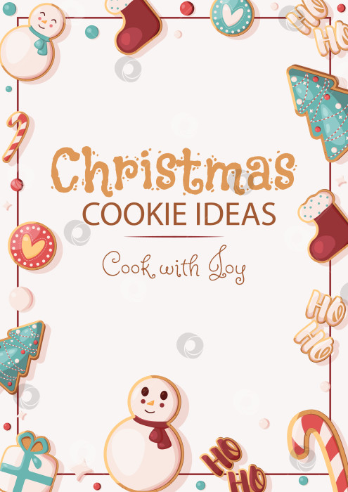 Скачать Шаблон рождественского баннера формата А4 с имбирными пряниками. Идеи для рождественского печенья. Шаблон для обложек, баннеров, листовок, рекламы, постов в социальных сетях и т.д. фотосток Ozero