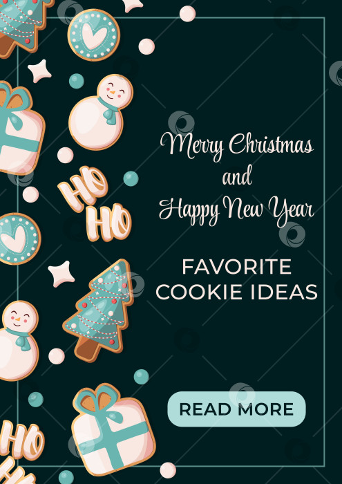 Скачать Рождественское печенье. Баннер формата А4 с местом для вашего текста на Рождество с пряничным печеньем. Шаблон для обложек, баннеров, листовок, рекламы, открыток, постов в социальных сетях и т.д. фотосток Ozero