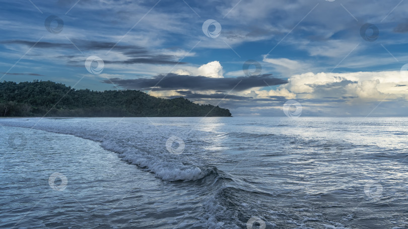Скачать Тропический морской пейзаж. Волны бирюзового океана пенятся и разбегаются в стороны. фотосток Ozero