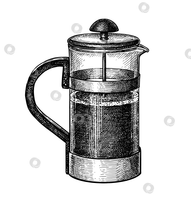 Скачать Френч-пресс с рисунком кофейными чернилами фотосток Ozero
