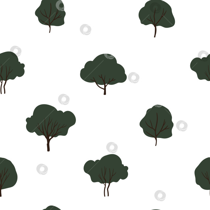 Скачать бесшовный узор с различными зелеными деревьями разных форм и размеров на белом фоне. Плоская векторная иллюстрация. фотосток Ozero