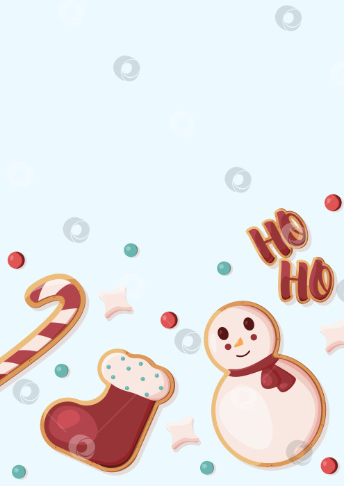 Скачать EPS 10. Шаблон формата А4 с изображением имбирного печенья на светлом фоне и пространством для текста. Подходит для открыток, рекламы, постов в социальных сетях, фонов, обложек и т.д. фотосток Ozero