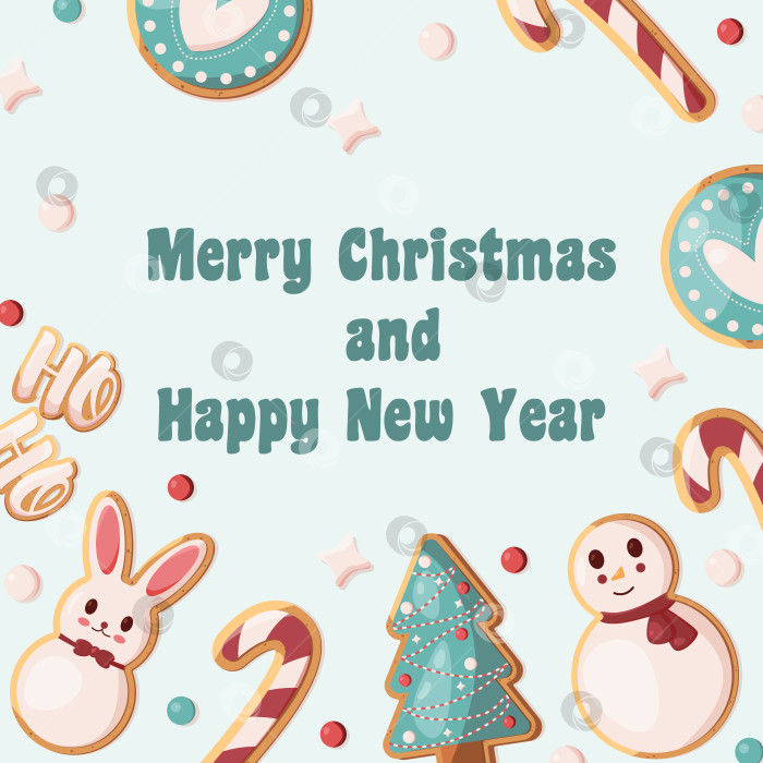 Скачать Открытка. Рождественские посты в социальных сетях с украшениями из печенья с глазурью. Шаблон для постов в социальных сетях, рекламы, флаеров и обложек. фотосток Ozero