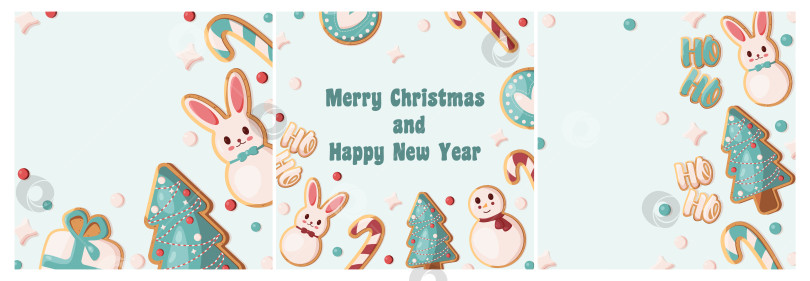 Скачать Рождественские посты в социальных сетях с изображением печенья, покрытого глазурью. Шаблоны для постов в социальных сетях, рекламы, флаеров и обложек. фотосток Ozero