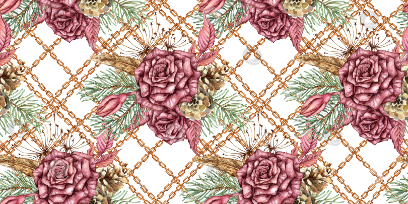 Скачать Розы еловая цепочка с рисунком в стиле стимпанк акварелью фотосток Ozero