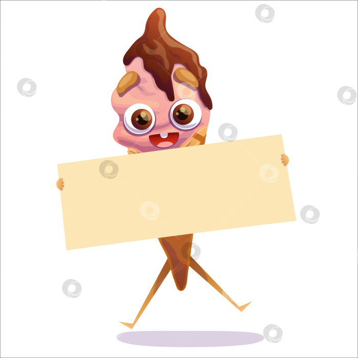 Скачать Веселый, красочный рожок для мороженого с надписью для текста. Мороженое, рожок, сладость, знак, шаблон, радость, веселье, персонаж. Изолированный персонаж фотосток Ozero