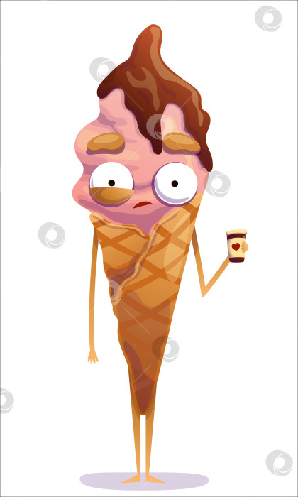 Скачать Нервный, красочный рожок мороженого с кофе в руке. Мороженое, рожок, сладость, характер, эмоции, нервозность, невроз, неудовлетворенность. Замкнутый персонаж фотосток Ozero