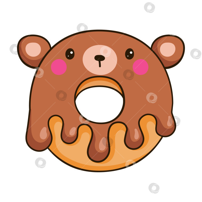 Скачать Милый кавайный пончиковый мишка с капельками шоколадной глазури. Очаровательный рисунок в виде каракулей на белом фоне фотосток Ozero