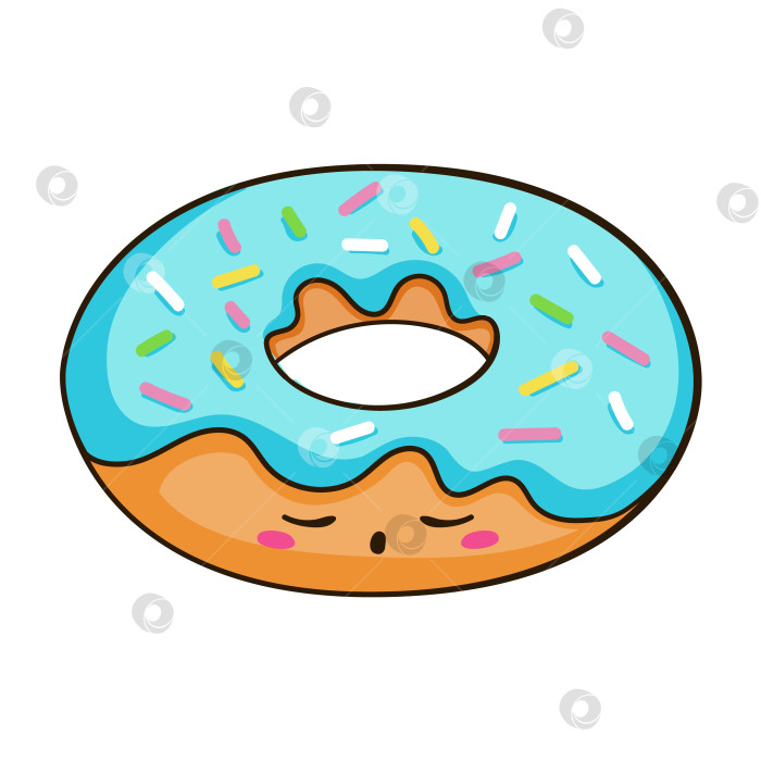Скачать Сладкий милый пончик. Нарисованный спящий кавайный персонаж. Очаровательная еда в виде каракулей. Картинка на белом фоне фотосток Ozero