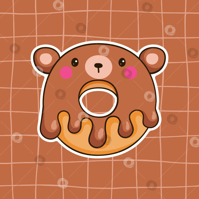 Скачать Пончик с шоколадным мишкой, покрытый глазурью. Милый мультяшный персонаж. Детская иллюстрация в стиле каракули фотосток Ozero