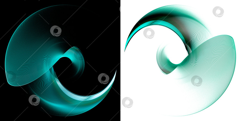 Скачать Лопасти в бирюзовую полоску вращаются на белом и черном фоне. Иконка, логотип, символ, вывеска. 3D-рендеринг. 3D-иллюстрация. фотосток Ozero