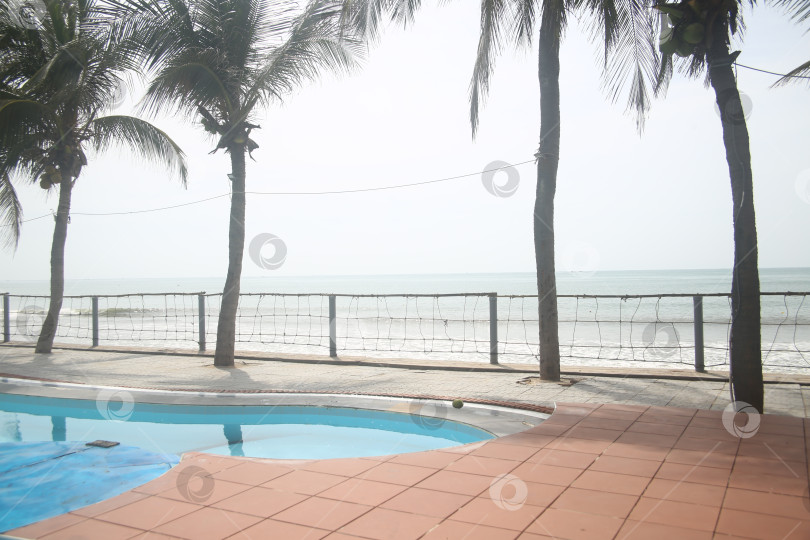 Скачать Пейзаж, бассейн, пляж и  пальмы фотосток Ozero