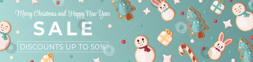Скачать Рождественский баннер с рекламным сообщением. Праздничный баннер. Баннер для веб-сайта, листовки, распродажи, продвижения по службе или рекламы фотосток Ozero