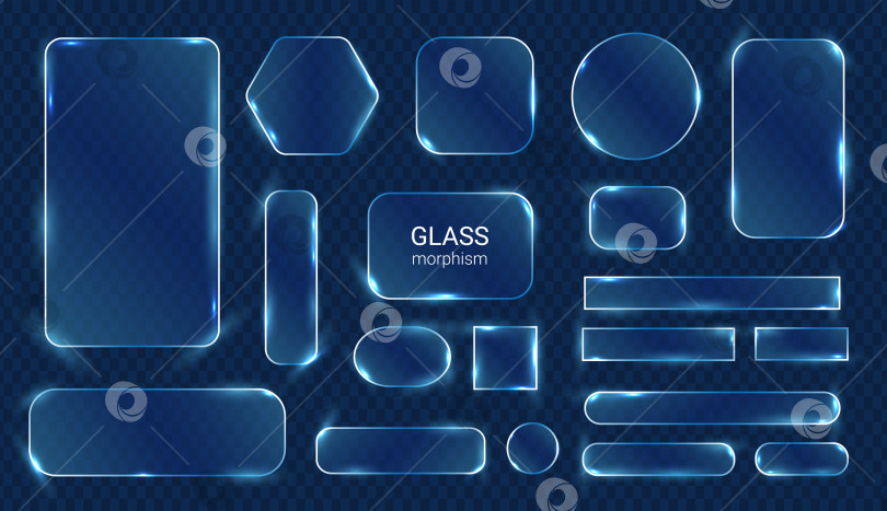 Скачать Коллекция форм современного светящегося пользовательского интерфейса glassmorphism фотосток Ozero