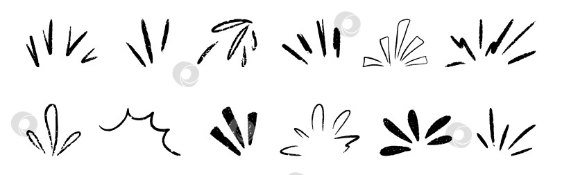 Скачать Линия мерцания в комиксах с рисунками в стиле манга. Элемент мерцания с неожиданным всплеском и искрящимся лучом. Нарисованные от руки солнечные лучи, блеск и мелом выделенный восклицательный знак для привлечения внимания. Векторная иллюстрация фотосток Ozero