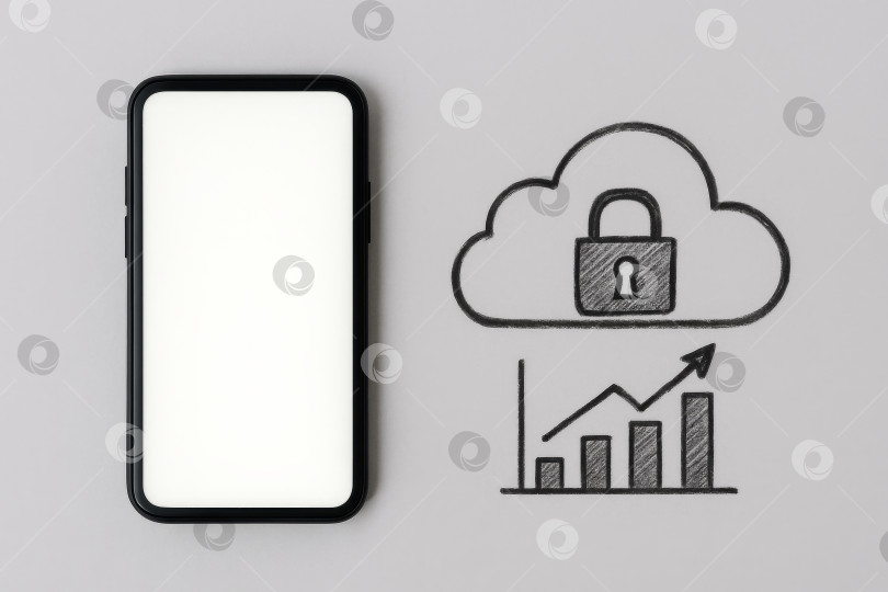 Скачать Концепция смартфонов и кибербезопасности с облачной блокировкой и графиком роста фотосток Ozero
