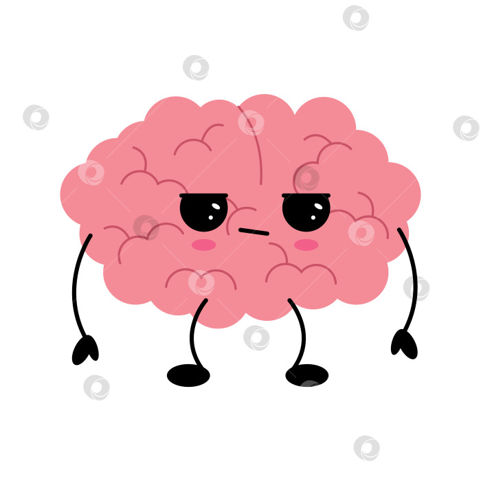 Скачать Мозг сердитый, милый детский персонаж. Сбитый с толку мозг сомневается в вопросе, ищет ответ. фотосток Ozero