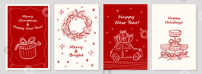 Скачать Набор поздравительных открыток с Рождеством и Новым годом, плакат, праздничная обложка. фотосток Ozero