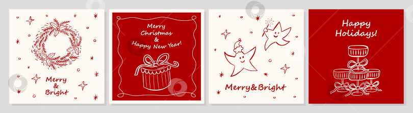 Скачать Минималистичная коллекция рождественских открыток в красно-белых тонах фотосток Ozero