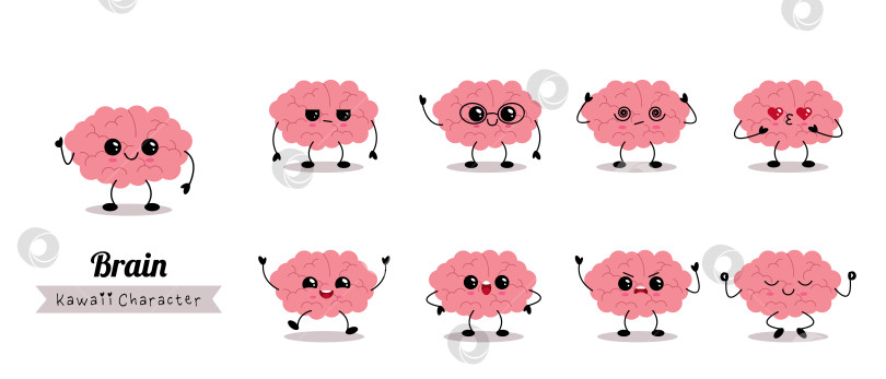Скачать Коллекция эмоций симпатичных кавайных персонажей brain character фотосток Ozero