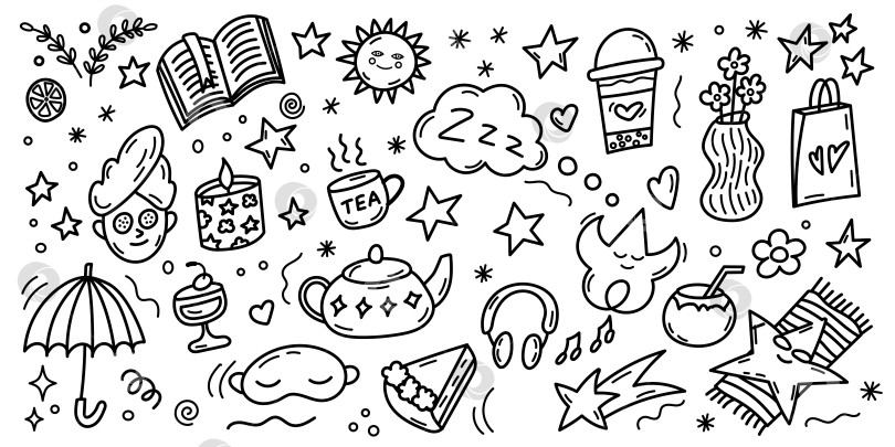 Скачать Уютные значки для отдыха и спа-процедур на бесшовном фоне фотосток Ozero