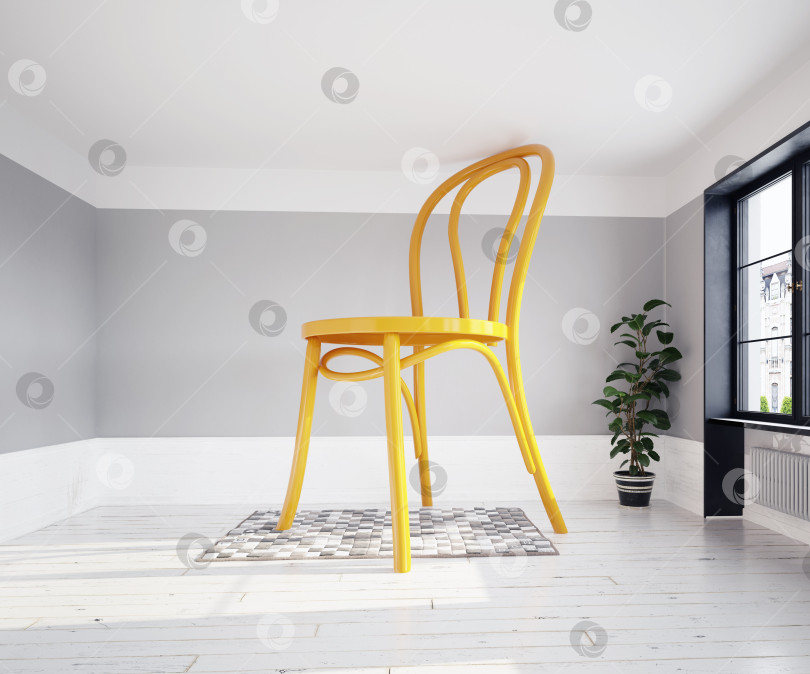 Скачать Огромное желтое кресло в комнате, оформленной в стиле минимализма. фотосток Ozero