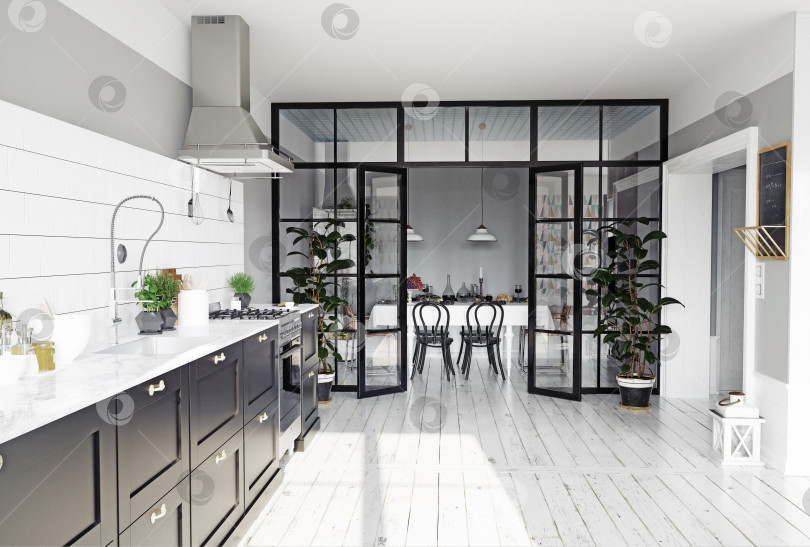 Скачать современный интерьер кухни. фотосток Ozero