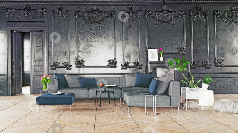 Скачать Роскошный интерьер в черном стиле. фотосток Ozero