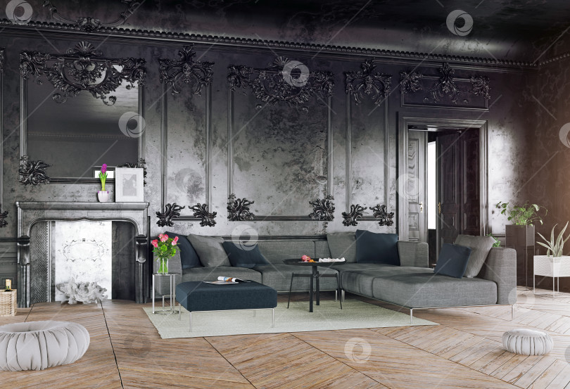 Скачать Роскошный интерьер в черном стиле. фотосток Ozero