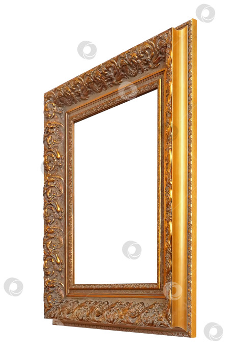 Скачать Золотая рамка для картин, зеркал или фотографий в перспективе, выделенная на белом фоне фотосток Ozero
