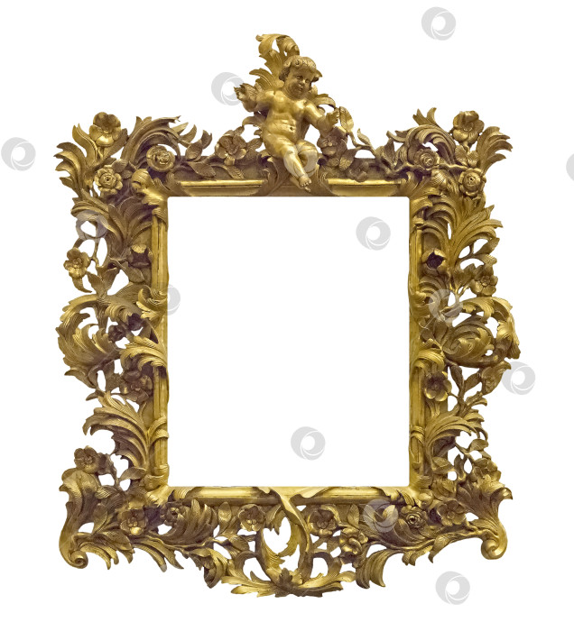 Скачать Золотая рамка для картин, зеркал или фотографий на белом фоне фотосток Ozero