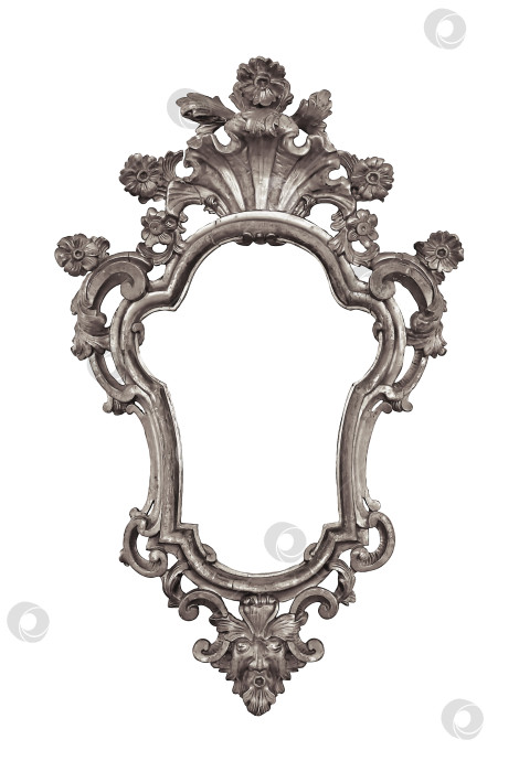 Скачать Серебряная рамка для картин, зеркал или фотографий на белом фоне. Элемент дизайна с контуром вырезки фотосток Ozero