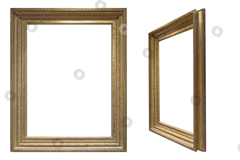 Скачать Золотая рамка для картин, зеркал или фотографий в фронтальном и перспективном ракурсе на белом фоне фотосток Ozero