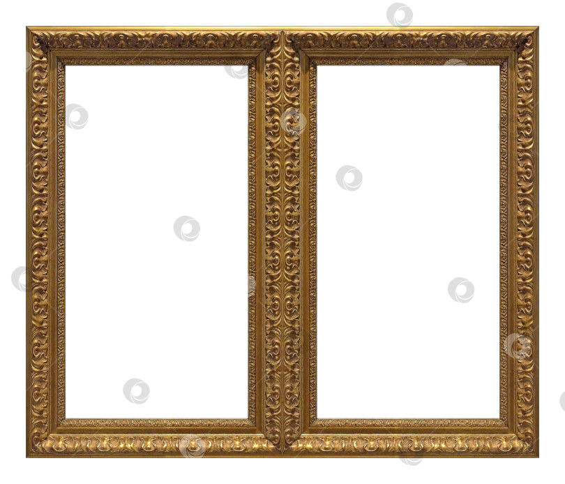 Скачать Двойная золотая рамка (диптих) для картин, зеркал или фотографий, выделенных на белом фоне фотосток Ozero