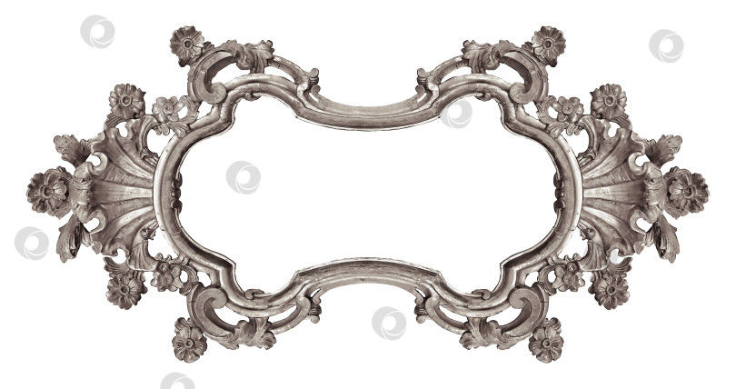 Скачать Серебряная рамка для картин, зеркал или фотографий на белом фоне. Элемент дизайна с контуром вырезки фотосток Ozero