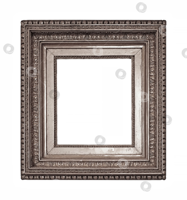 Скачать Серебряная рамка для картин, зеркал или фотографий на белом фоне. Элемент дизайна с контуром вырезки фотосток Ozero