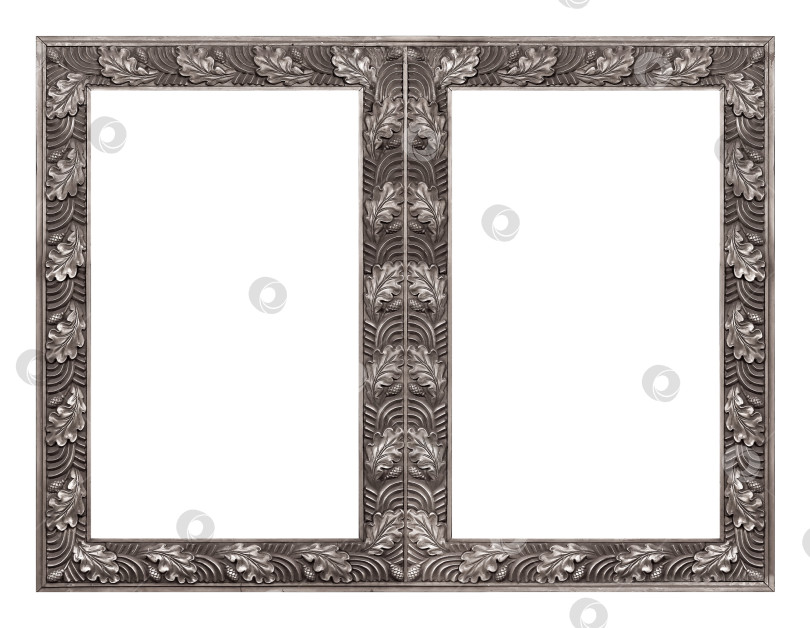 Скачать Двойная серебряная рамка (диптих) для картин, зеркал или фотографий на белом фоне фотосток Ozero