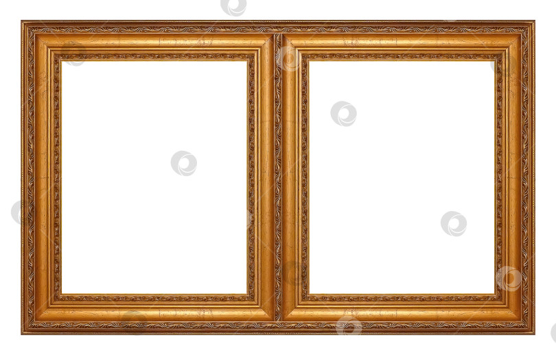 Скачать Двойная золотая рамка (диптих) для картин, зеркал или фотографий, выделенных на белом фоне фотосток Ozero