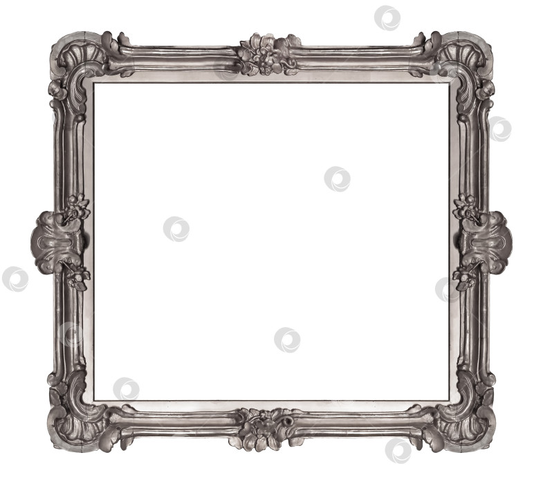 Скачать Серебряная рамка для картин, зеркал или фотографий на белом фоне. Элемент дизайна с контуром вырезки фотосток Ozero