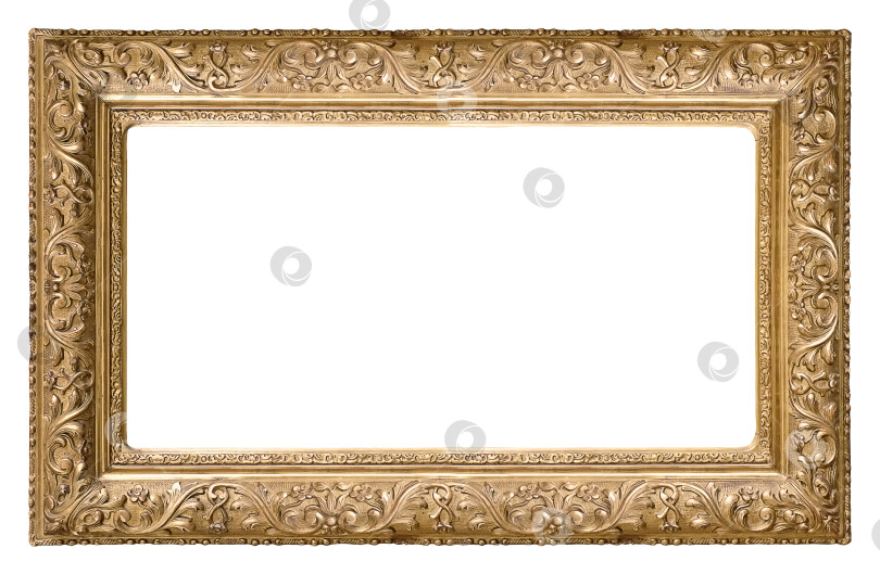 Скачать Панорамная золотая рамка для картин, зеркал или фотографий на белом фоне. Элемент дизайна с контуром вырезки фотосток Ozero