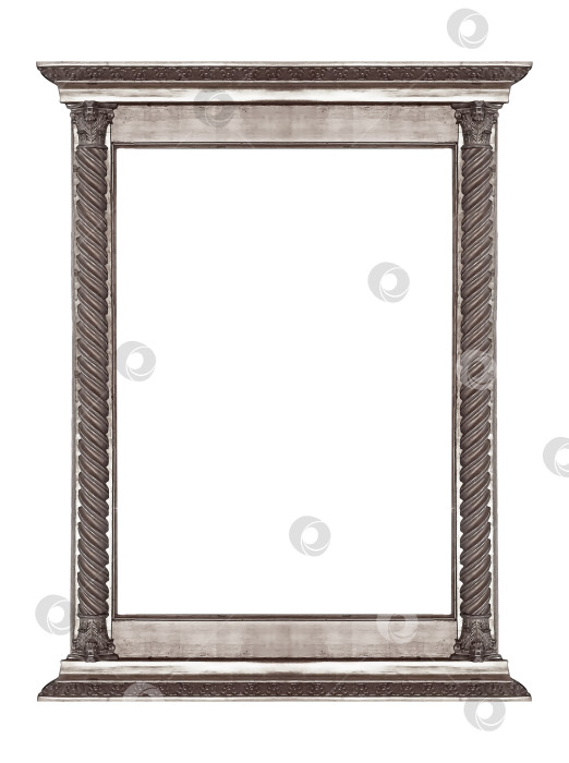 Скачать Серебряная рамка для картин, зеркал или фотографий на белом фоне. Элемент дизайна с контуром вырезки фотосток Ozero