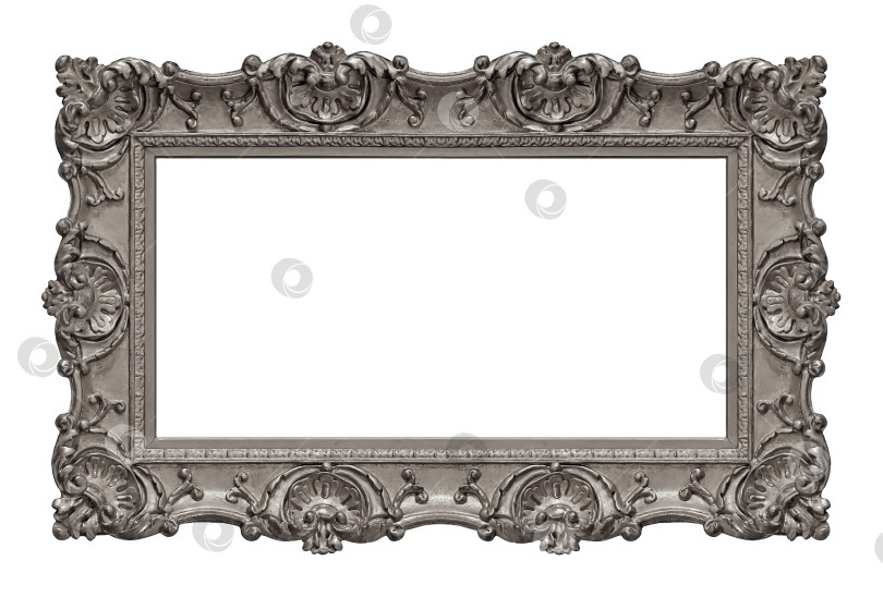 Скачать Серебряная рамка для картин, зеркал или фотографий на белом фоне. Элемент дизайна с контуром вырезки фотосток Ozero