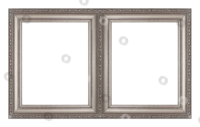 Скачать Двойная серебряная рамка (диптих) для картин, зеркал или фотографий на белом фоне фотосток Ozero