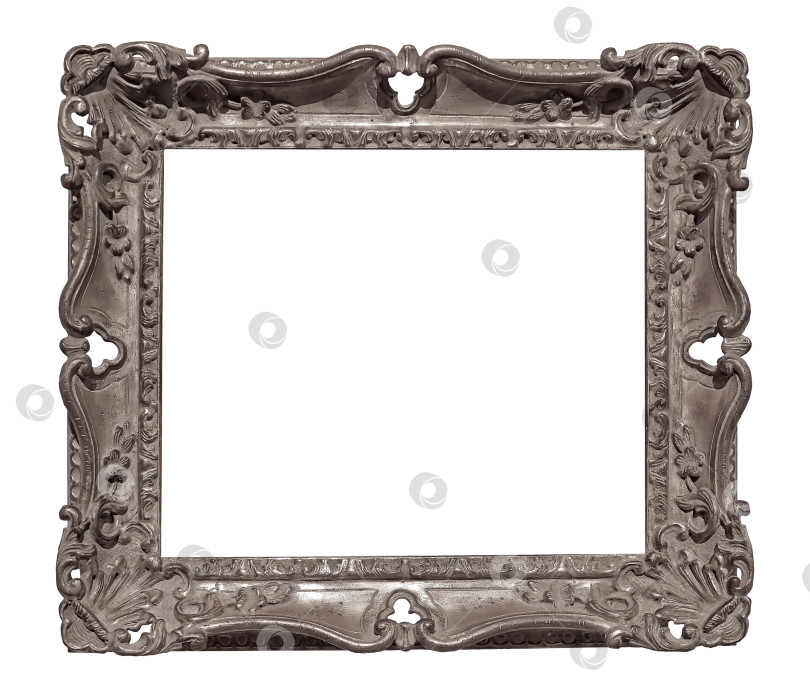 Скачать Серебряная рамка для картин, зеркал или фотографий на белом фоне. Элемент дизайна с контуром вырезки фотосток Ozero