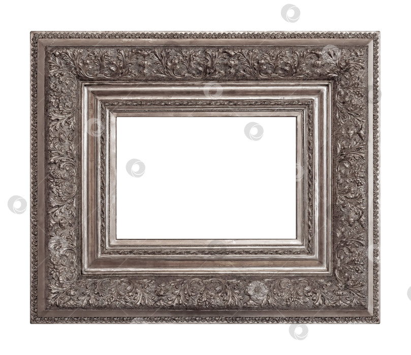 Скачать Серебряная рамка для картин, зеркал или фотографий на белом фоне. Элемент дизайна с контуром вырезки фотосток Ozero